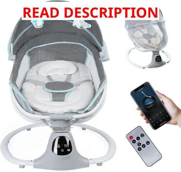 Electric Baby Swing for Infants to Toddler, Portable Swing Baby Rocker with 5 Point Harness, 5 Sway Speed, Bluetooth,12 Preset Lullabies with Remote Control, Infant Swing for Baby Boys & Girls, Grey image