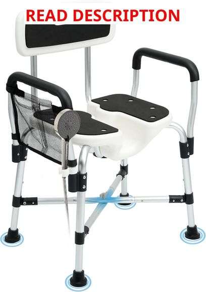 Shower Chair for Inside Shower, Shower Seats for Adults, Heavy Duty Shower Chair for Elderly, Shower Chair with Padded Arms and Back, 4-Level Adjustable Height for Bathtub