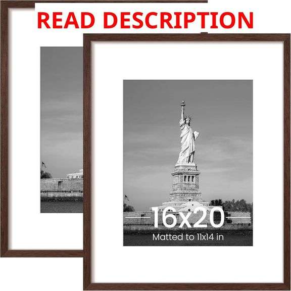 ENJOYBASICS 16x20 Picture Frame, Display Poster 11x14 with Mat or 16 x 20 Without, Wall Gallery Photo Frames, Brown, 2 Pack image