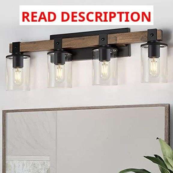 DUJAHMLAND Farmhouse Vanity Light Fixture, Industrial 4-Light Wood Wall Sconce Bathroom Vanity Lighting with Clear Glass Lights Shade,for Hallway,Kitchen,Bedroom(Antique Wood, 4-Light) image