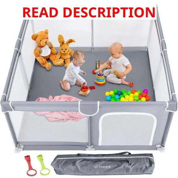 Todale 50 50 Baby Playpen - Safe Infant & Toddler Gate for Crib - Portable Floor Yard with Anti-Slip Base and Breathable Mesh in Gray - Playpen for Babies and Toddlers, Gray image
