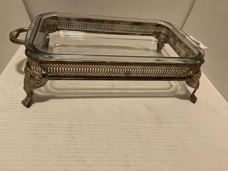 Silver Plated Glass Casserole Dish with Lid