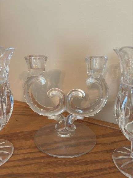 Pressed Glass Collection: Centerpiece, Candlestick, Salt & Pepper Shakers, and Dishes