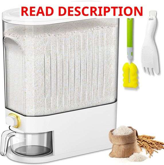 22 Lbs Rice Dispenser, Large Dry Food Storage Container with with Measuring Cup & Time Scale, Food Dispenser Kitchen Organization and Pantry Store for Cereal Dry Food (White) image