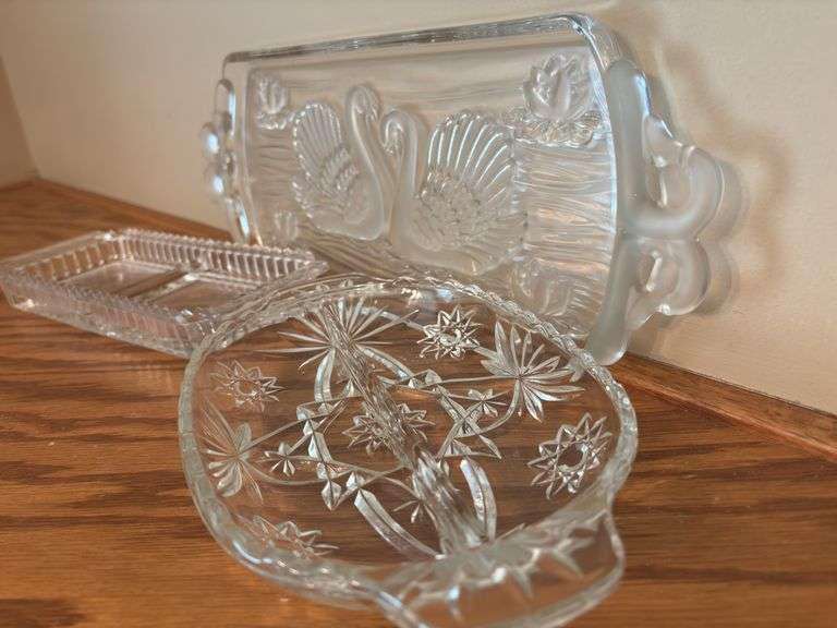 Set of Three Clear Glass Serving Dishes