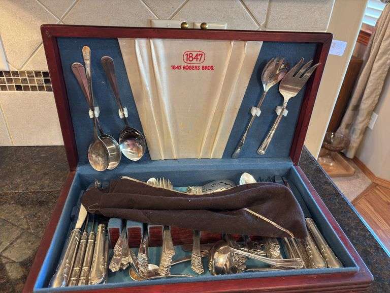 1847 Rogers Bros. Silverware Set in Wooden Case