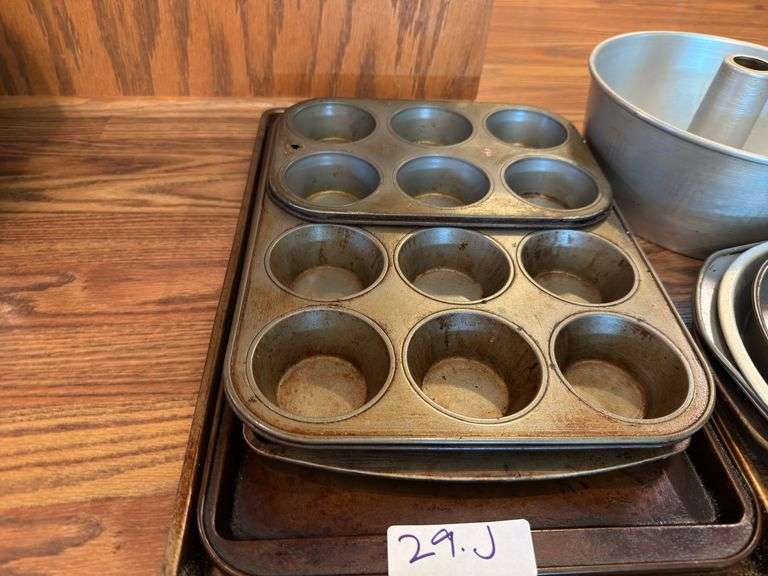 Cookie sheets, muffin tins, angel food cake pan, round cake pans