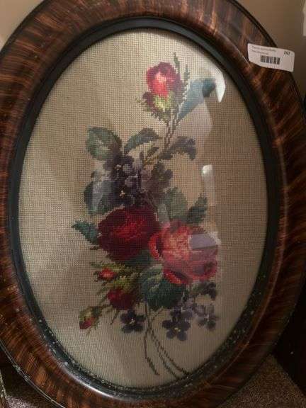 Framed Needlepoint Art - Musical Instrument and Floral