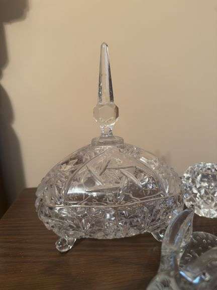 Collection of Crystal Glass Figurines and Covered Dish