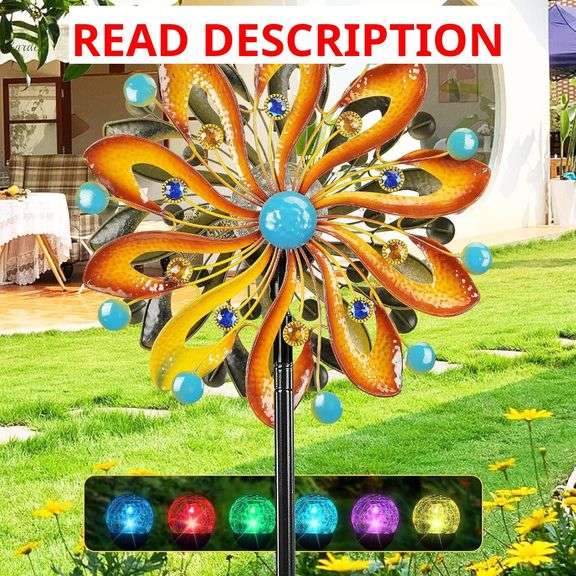 Wind Spinners for Yard and Garden - Wind Sculptures & Spinners 75 in Garden Kinetic Art with Solar Powered Multi-Color Glass Ball Light - Gradient Brown image
