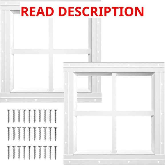 NeatiEase 2 Pack Shed Windows 12"x12", Transom Window Fixed Design with Tempered Glass for Playhouses, Sheds, Garage and Chicken Coops (White) image