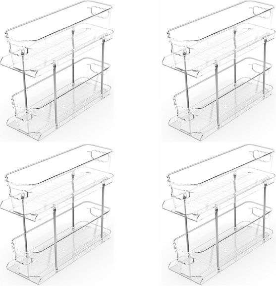 SUOXING 4 Pack Bathroom Under Sink Organizer for Small Spaces,5.1" Narrow 2 Tier Under Cabinet Storage for Cleaning Supplies Organization,Pull Out Kitchen Cupboard Underneath Sink Organizer,Clear image