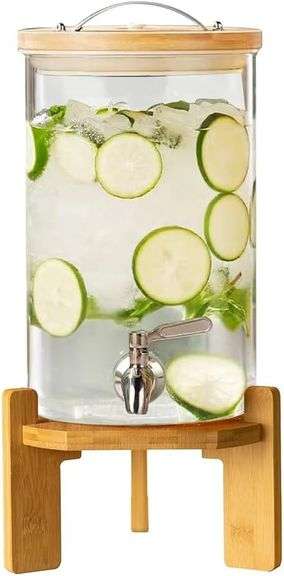 Beverage Dispenser, 2.1 Gallon Glass Drink Dispenser with Stand, Glass water dispenser with Spigot, Large Drink Dispensers for Parties,Bars,Restaurants, 8L image