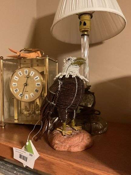 Table Lamp, Eagle Sculpture, and Quartz Anniversary Clock