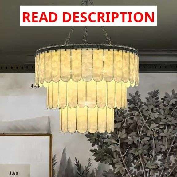 Capitz Shell Chandelier, Modern high Ceiling Chandeliers, Bedroom Pendant Light, Dining Room Multi-Layer Pendant Light, Round Lobby Staircase Snowflake Gypsum Large Pendant Light image