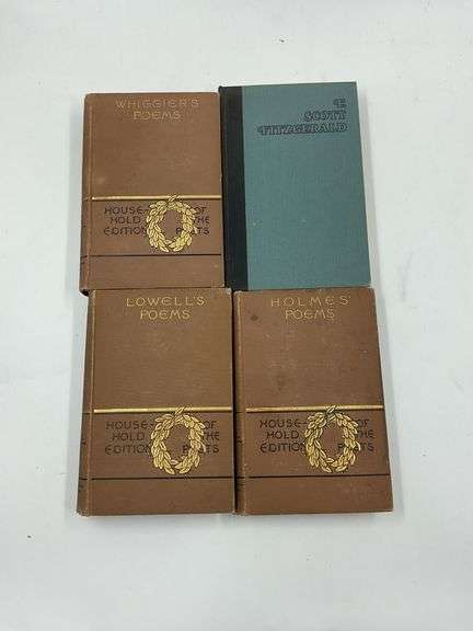 Lot of Four Books: Whiggler's Poems, Lowell's Poems, Holmes' Poems, and F. Scott Fitzgerald image