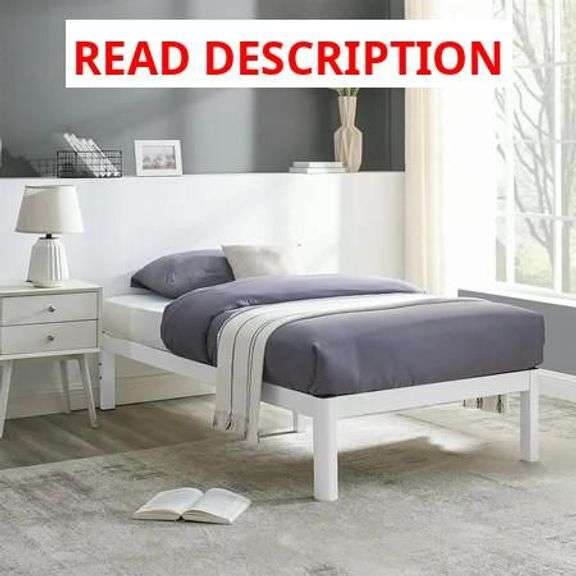 Mainstays Wood Slat White Metal Platform Bed Frame, Twin image