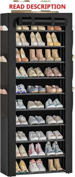 Large Shoe Rack, Black, 6 Side Pockets, 23.6" Wide x 11.4" Deep x 68.9" Tall, 36-41 Pairs of Shoes image