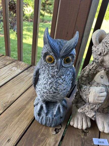 Lawn and Garden Decorative Statue Grouping: Owl, Bear Fisherman, and Turtle