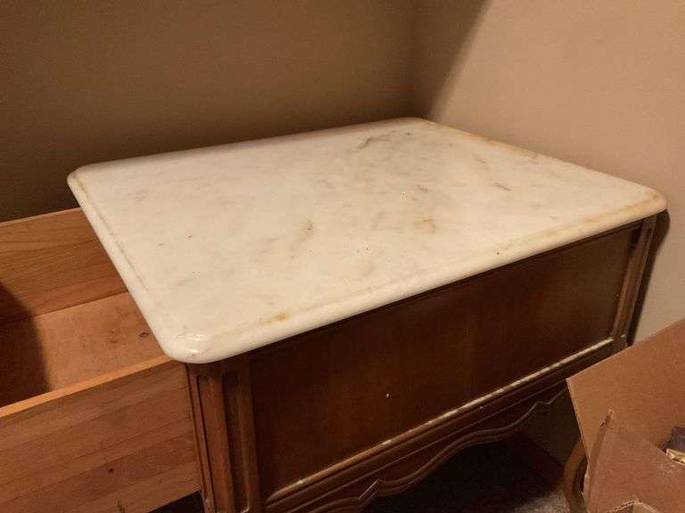 Marble Top Side Table with Drawers