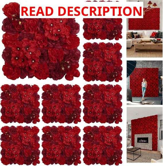 Flower Wall Backdrop 9pcs 16.5x16.5 Inch Flower Wall Decor Artificial Floral Wall Panel Ideal for Wedding Celebrations, Festive Party Birthday Backdrops and Elegant Home Decor