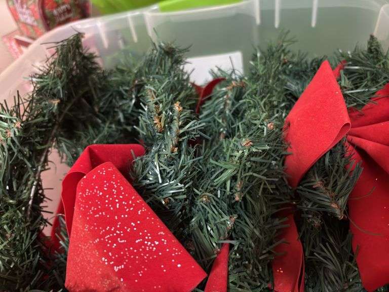 Christmas Wreath with Red Bows and Storage Container