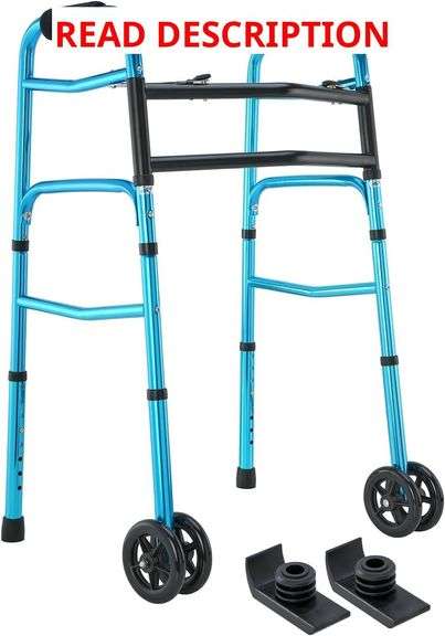 OasisSpace Heavy Duty Folding Walker, Bariatric Walker with 5 Inches Wheels for Seniors Wide Supports up to 500 lbs Accessories Included (Heavy Duty Size) image