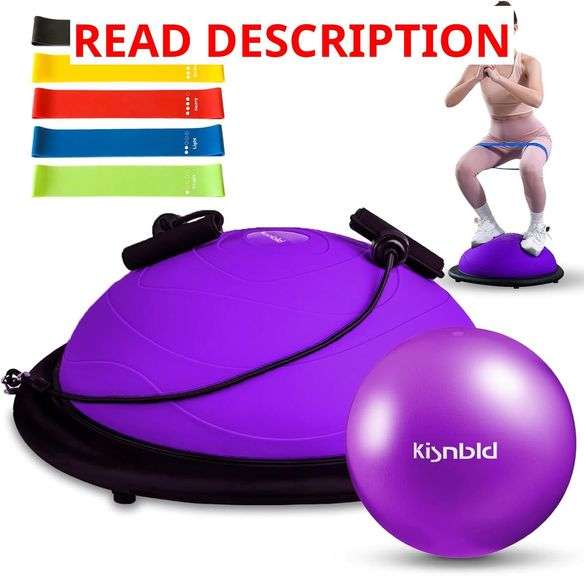 Half Balance Ball Trainer, Inflatable Half Exercise Ball Balance Trainer with Pilates Ball & Resistance Bands, Non-Slip Half Yoga Ball for Home Gym Full Body Workouts image