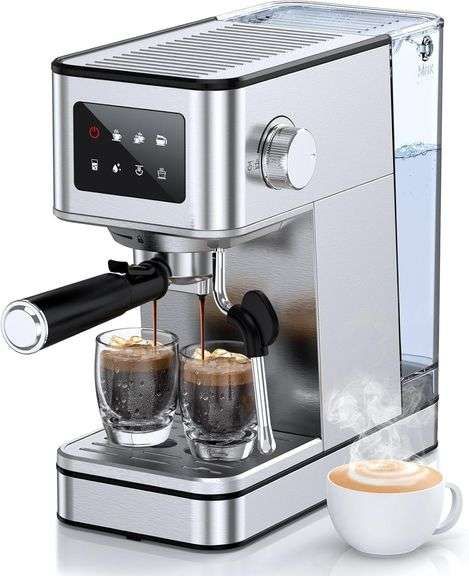 Espresso Machine, 20 Bar Compact Espresso Maker with Steam Milk Frother, Stainless Steel Coffee Machine with 57.5oz Removable Water Tank & LED Touchscreen Monitors for Latte, Gift for Coffee Lover image