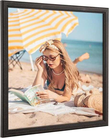 16x16 Wood Frame Black, Rustic Natural Wooden 16x16in Poster Picture Frame, Distressed 16 x 16inch Woodgrain Gallery Photo Frame with HD Plexiglass, Horizontal Vertical Wall Mounting Display 1pcs image