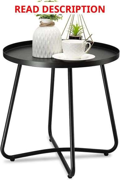 danpinera Outdoor Side Tables, Weather Resistant Steel, Small Round End Table for Patio Yard Balcony Garden Bedside Black image