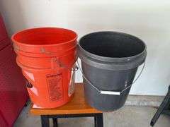 Pair of Buckets with Wooden Stool