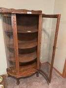 Oak Curved Glass Display Cabinet, 35x17x61