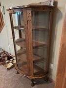 Oak Curved Glass Display Cabinet, 35x17x61