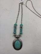Lot of 2 Fashion Necklaces: Turquoise Oval & Cross Pendant