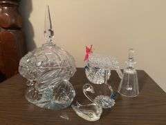 Collection of Crystal Glass Figurines and Covered Dish
