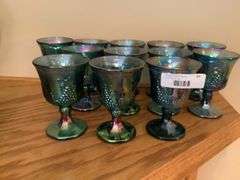 Set of Twelve Carnival Glass Goblets with Grape Design