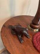 Pair of Wooden Lamps with Side Table and Carved Frog