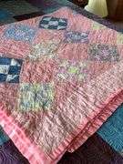 Handmade Patchwork Quilt with Pink and Blue Patterns