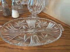 Pressed Glass Collection: Centerpiece, Candlestick, Salt & Pepper Shakers, and Dishes