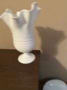 Fenton White Milk Glass Hobnail Vases and Pitcher - Set of 3