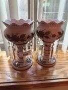 Pair of Floral Decorated Vanity Lamps with Crystals
