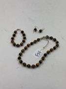 Tiger's Eye Beaded Jewelry Set: Necklace, Bracelet, and Earrings