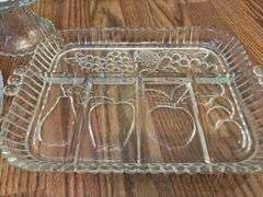 Pressed Glass Serving Set - Cake Stand and Trays