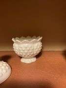Collection of Milk Glass Vases, Bowls, Booties, Mugs and Candlestick Holders