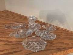 Collection of 8 Clear Pressed Glass Dishes