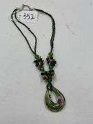 Green Stone and Glass Teardrop Necklace