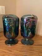 Pair of Carnival Glass Pitchers with Grape Motif