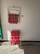 Pair of Red and White Folding Lawn Chairs