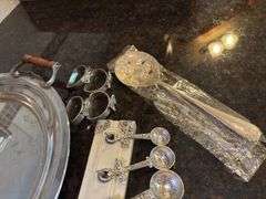 Assorted Silver Plated Serving Pieces: Trays, Spoons, Cake Server and Napkin Rings